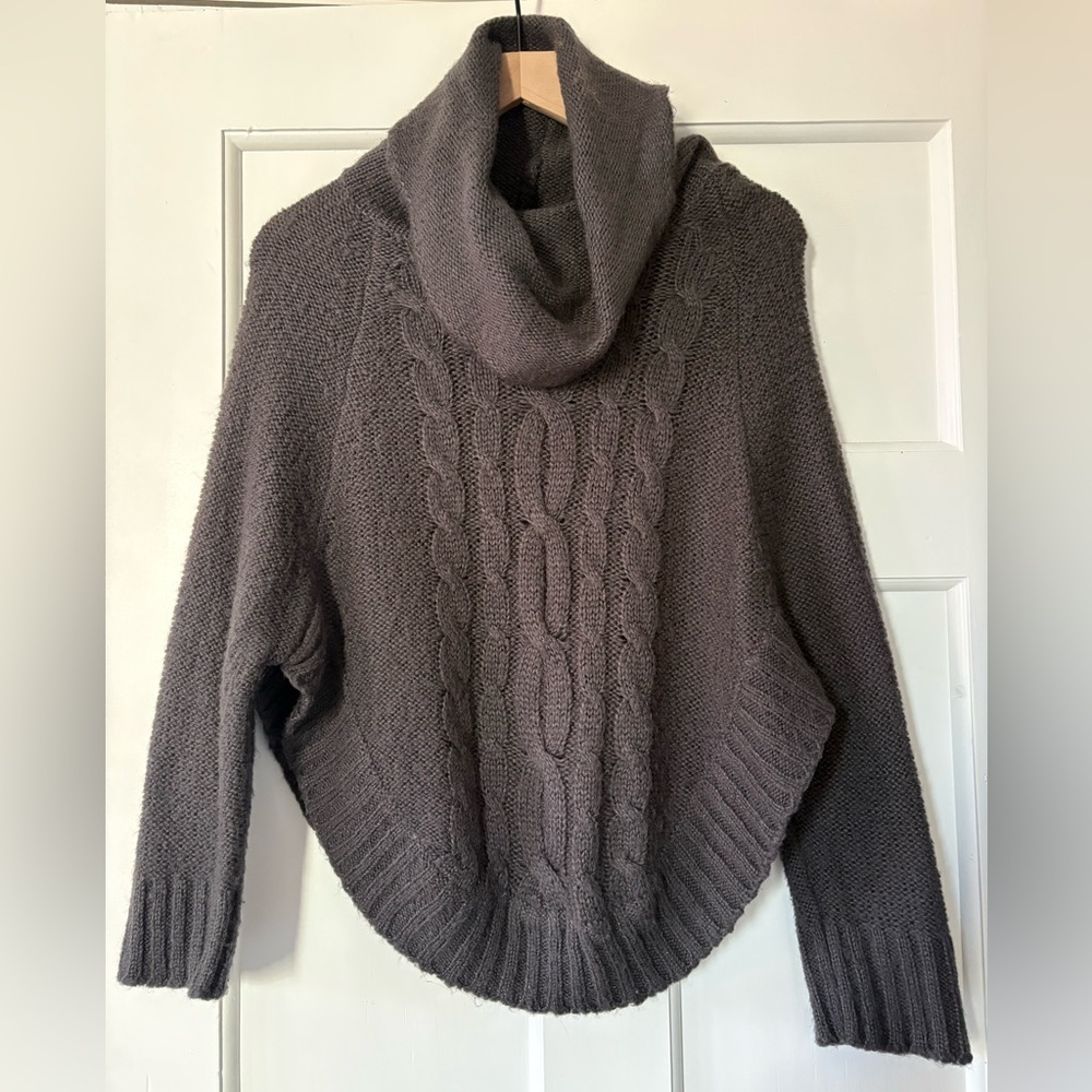 DeRotchild Women’s Short Sweater Grey Cowl Neck Cozy Cable Knit Cottagecore L